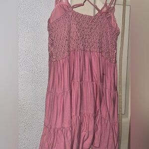 Pink Sleeveless Dress with Lace Detail
